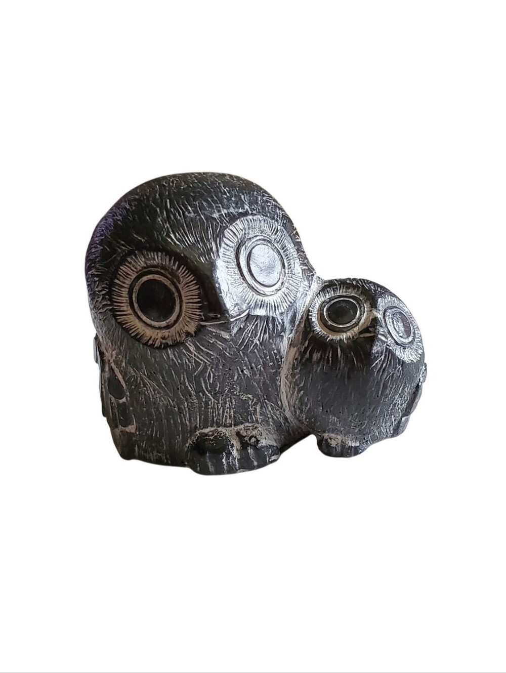 Vtg. Soapstone Mama Owl w/ Owlet Figurine